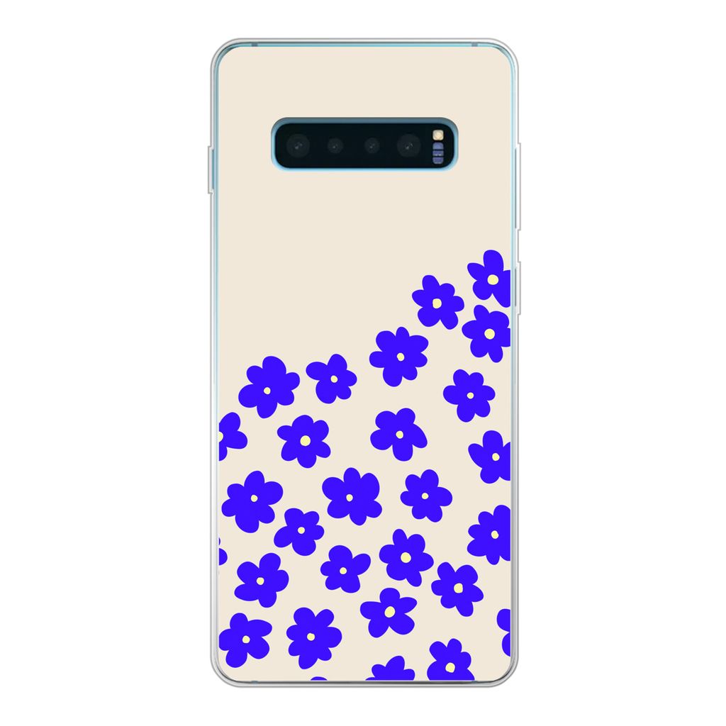 MuchoWow Handyhülle Schutzhülle Hülle für Samsung Galaxy S10 Plus Blume - Blau - Muster Silikon Softcase Handy Hülle - Schutzhülle