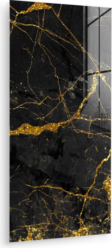 MuchoWow Glasbilder - Bilder auf Wandbild - Foto auf Glas Marmor - Gold - Schwarz - Marmoroptik - Luxus - Glitzer 40x80 cm Wanddekoration aus Glas ...