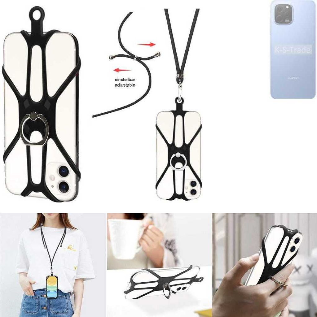 K-S-Trade 3in1 Handykette Handyband Handykordel Halsband Smartphone-Ring Handy-Ring kompatibel mit Huawei Enjoy 50z Fingerhalterung Handyring