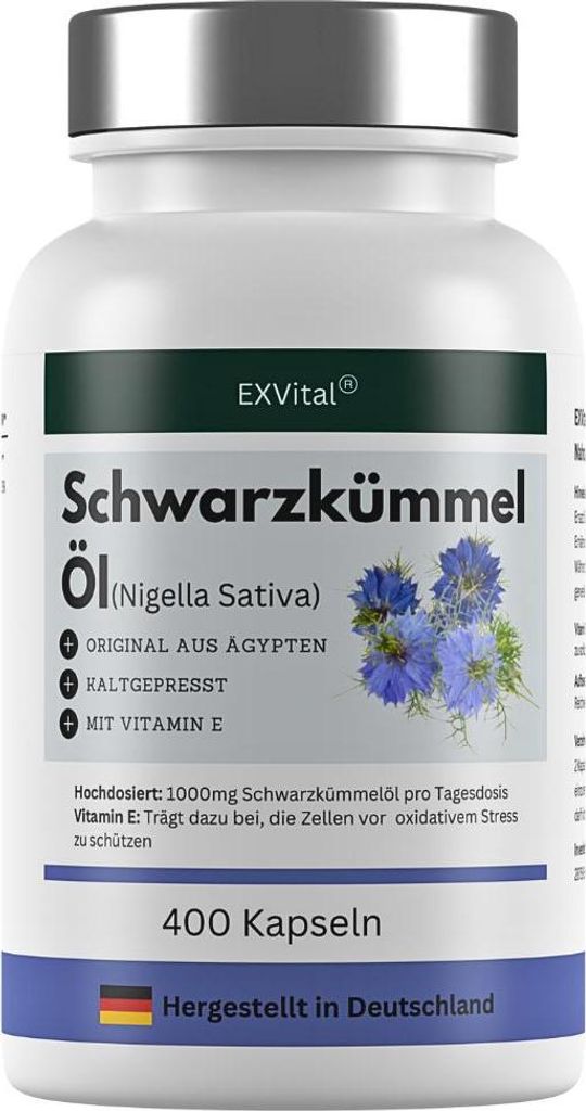 Schwarzkümmelöl, aus ägyptischen Anbau von EXVital, 400 Softgel Kapseln
