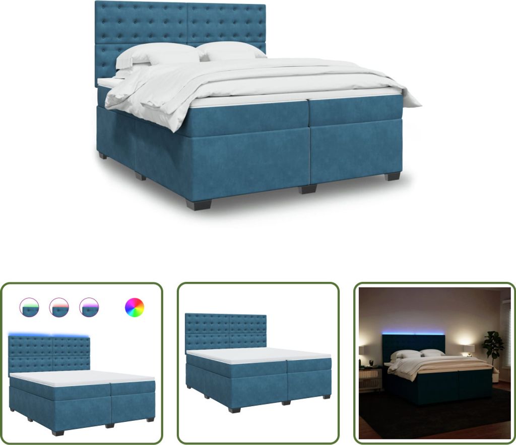The Living Store Boxspringbett mit Matratze Blau 200x200 cm Samt