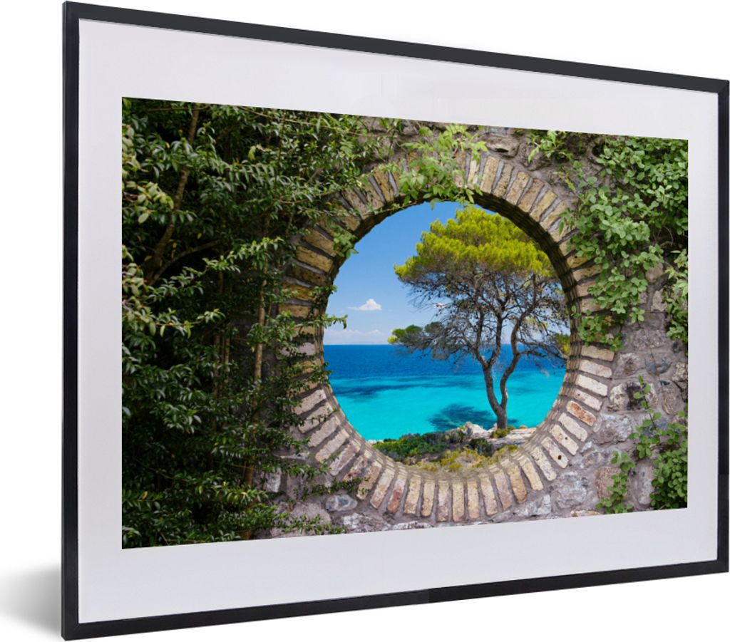 MuchoWow Gerahmtes Poster Meer - Baum - Tropisch - Ausblick 40x30 cm - Poster mit Schwarzem Bilderrahmen Wandposter Rahmen Foto Bilder - Bilderra...