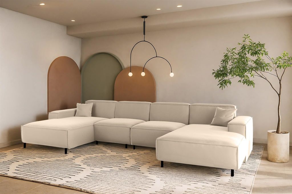 Wohnlandschaft Sofa U-Form GLORIA in Stoff Tiffani Beige Produktbild 