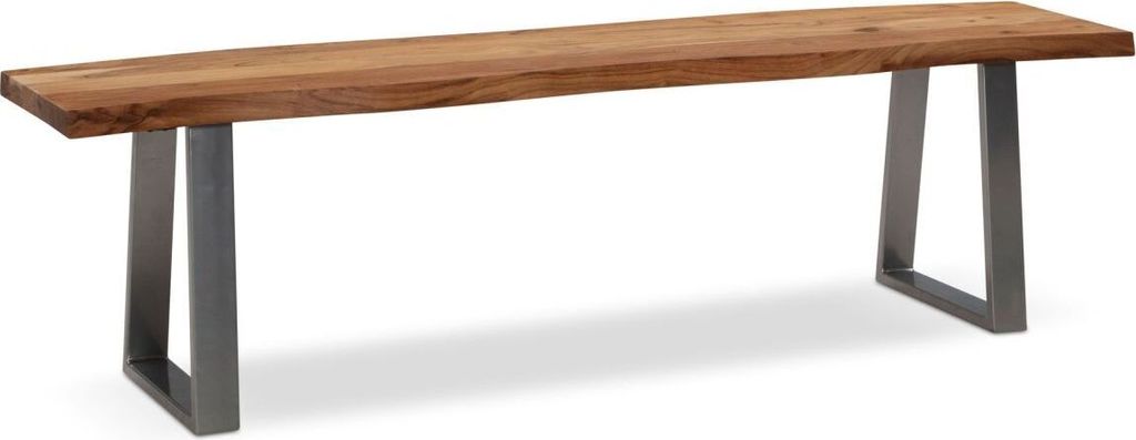 Esszimmerbank 180x40x45,5 cm Akazie Massivholz / Metall mit Baumkante, Esstischbank Holzbank Massiv ohne Lehne, Küchenbank Chrom Essbank Modern, S...