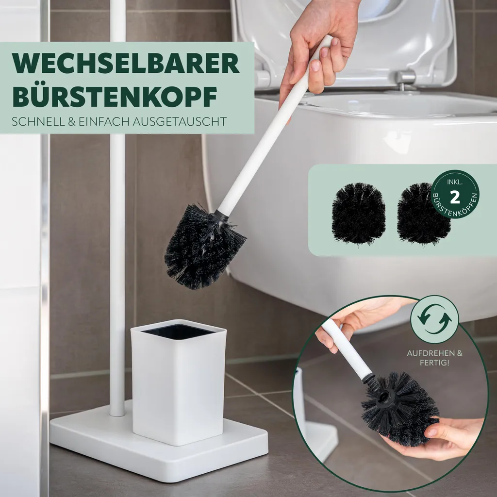 Set Scopino WC Bremermann In Plastica Grigio – 2 Pezzi Con Manico In Acciaio Inox E Testine Sostituibili (10,5 X 34,5 Cm)