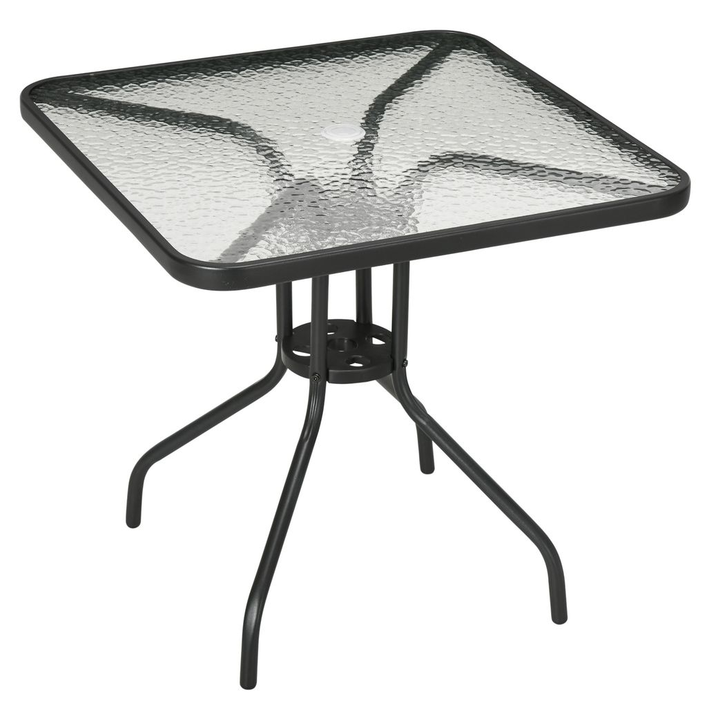 Outsunny Gartentisch Abnehmbar Metall 76x76 cm Wetterfest quadrarisch Balkontisch mit Schirmloch, rutschfest Buffettisch Campingtisch Terrassentisch