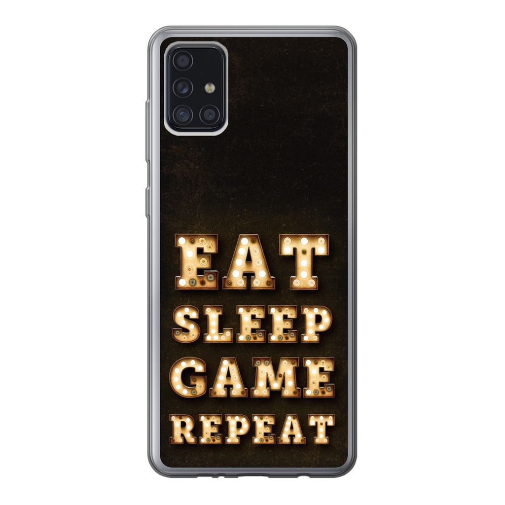 MuchoWow Handyhülle Schutzhülle Hülle für Samsung Galaxy A52 5G Spiele - Spiele - Zitate - Sprichwörter - Eat sleep game repeat Silikon Soft...