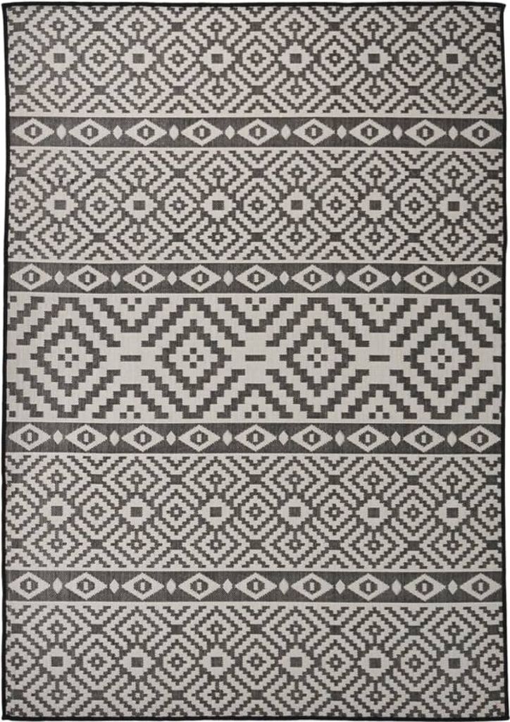 Outdoor-Teppich Flachgewebe 140x200 cm Schwarz Gestreift