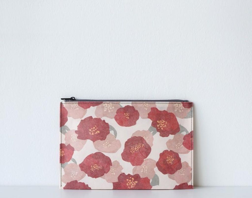 Hanji-Papiertasche Federmäppchen Kosmetiktasche - Rot/Kamelie