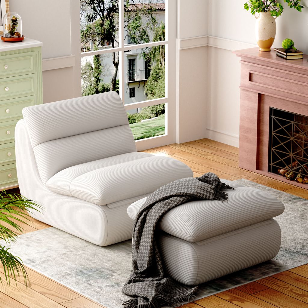 MODFU Schlafsofas mit Fußstütze, Klassische Sessel Lazy Sofa mit Abnehmbare Rückenlehne und Sitzkissen, Indoor-Sitzkissen faltbarer Meditationss...