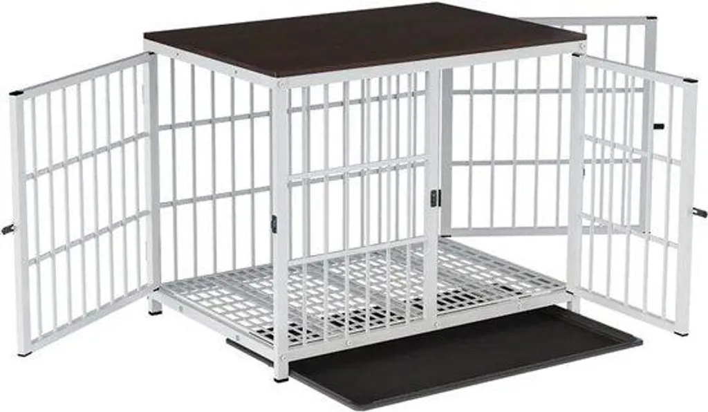 Cage d'intérieur pour chien en métal blanc - Parc robuste 91x64x75 cm