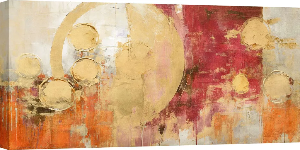 Tableau pour salon moderne toile abstraite rouge et or 120x60 cm