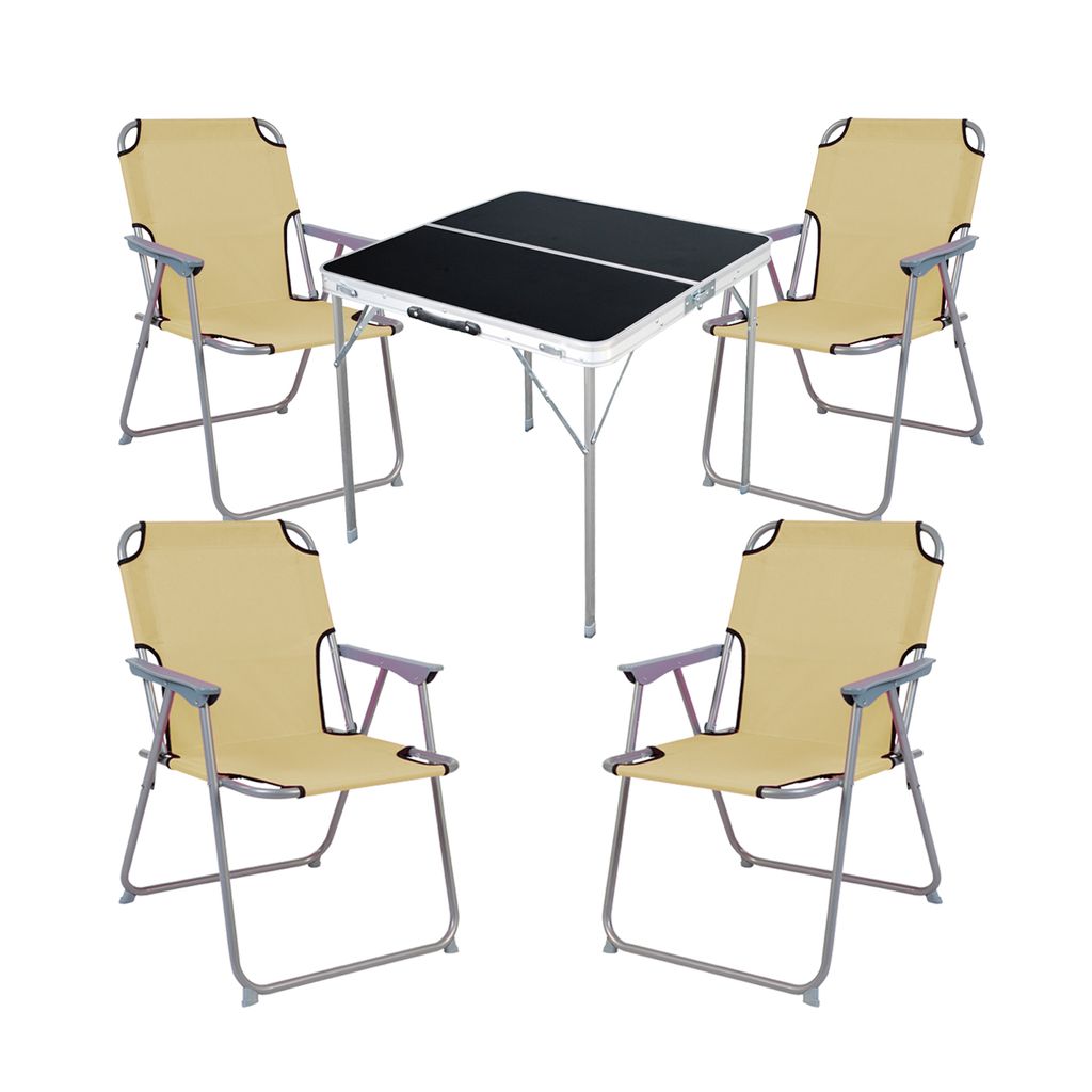 5-teiliges Campingmöbel Set Alu L80xB80xH70cm Beige