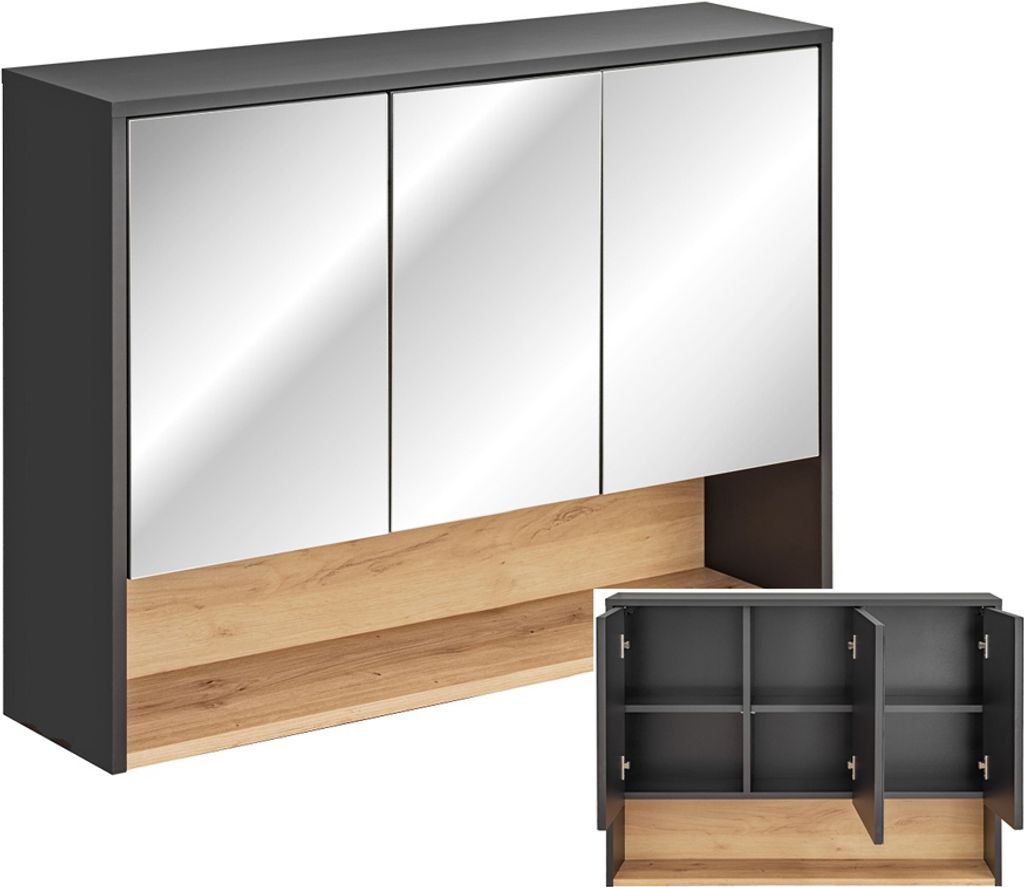 Spiegelschrank 100 cm BOLOGNA-56 in anthrazit mit Artisan Produktbild 