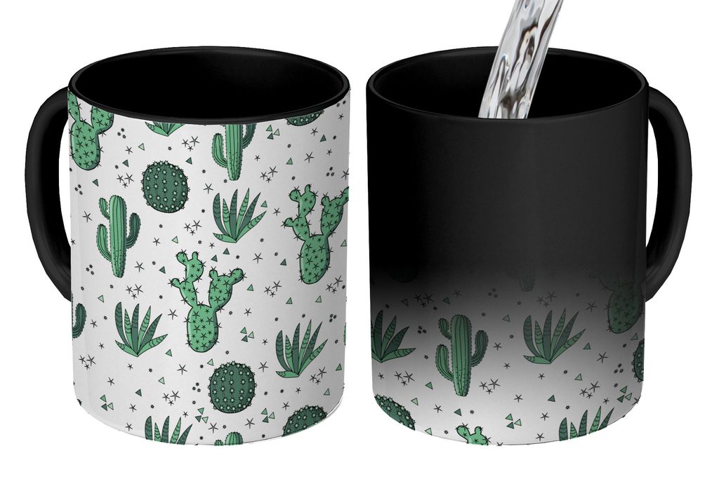 KitchenYeah Zauber Tasse Zaubertasse Magic Muster - Kaktus - Pflanzen - Sukkulenten 350 ml Farbwechsel Becher Geschenk Geschenkidee - Magic-Tasse...