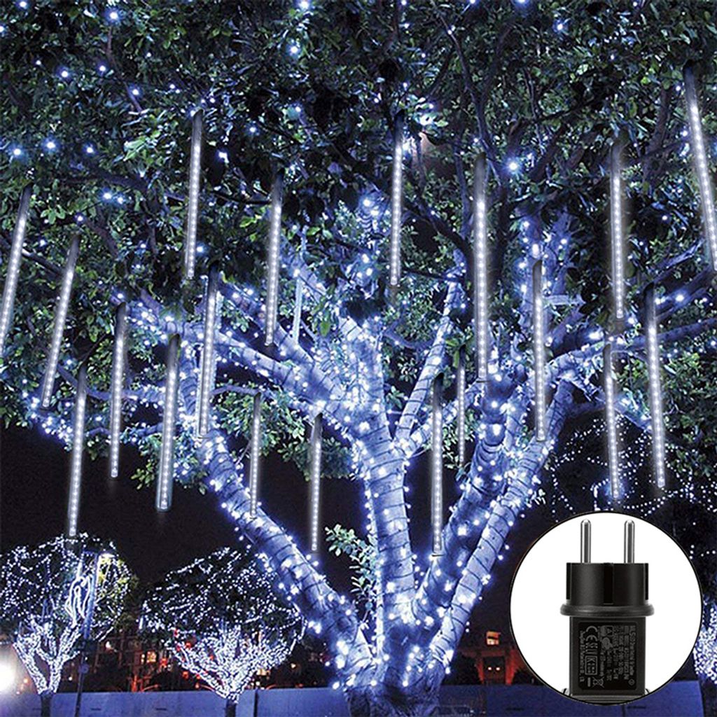 288 LED Eiszapfen Lichterkette Meteorschauer Regen Lichter Innen Garten Weihnachten Deko, Weiß, 50cm