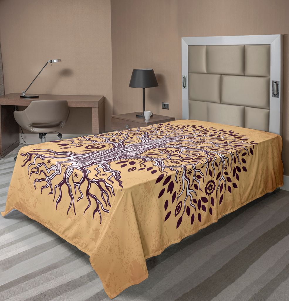 ABAKUHAUS Baum des Lebens Bettlaken, Vintage Inspirierte Moderne Grafik Einer Pflanze Mit Variirendem Niederlassungs Druck, weiches bequemes oberes...