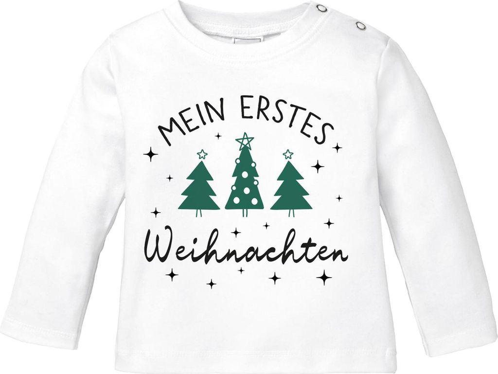 Baby Langarmshirt Mein erstes Weihnachten Babyshirt Weihnachtsmotiv Tannenbäume XMAS Outfit Jungen Mädchen SpecialMe