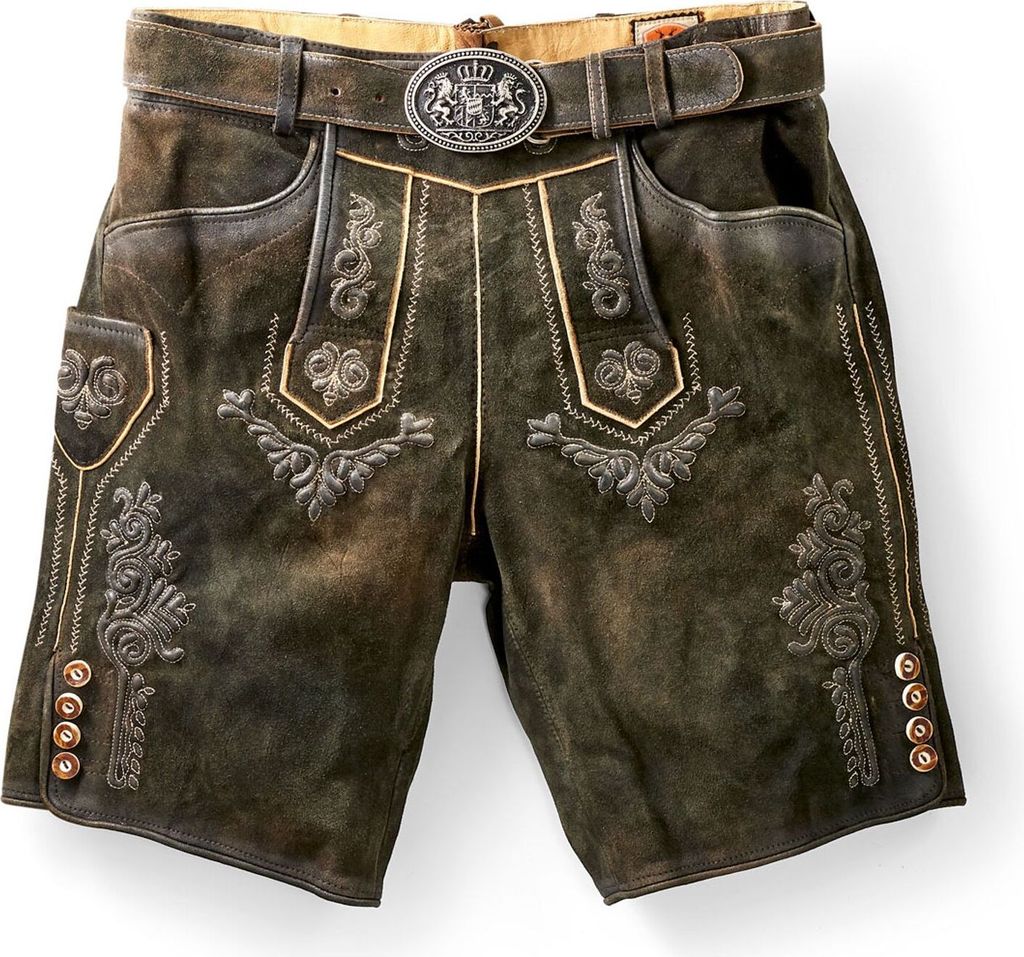 Maddox - Herren Trachten Lederhose mit Gürtel, (Artikel Ronn), Größe:54, Farbe:moor-Antik W.