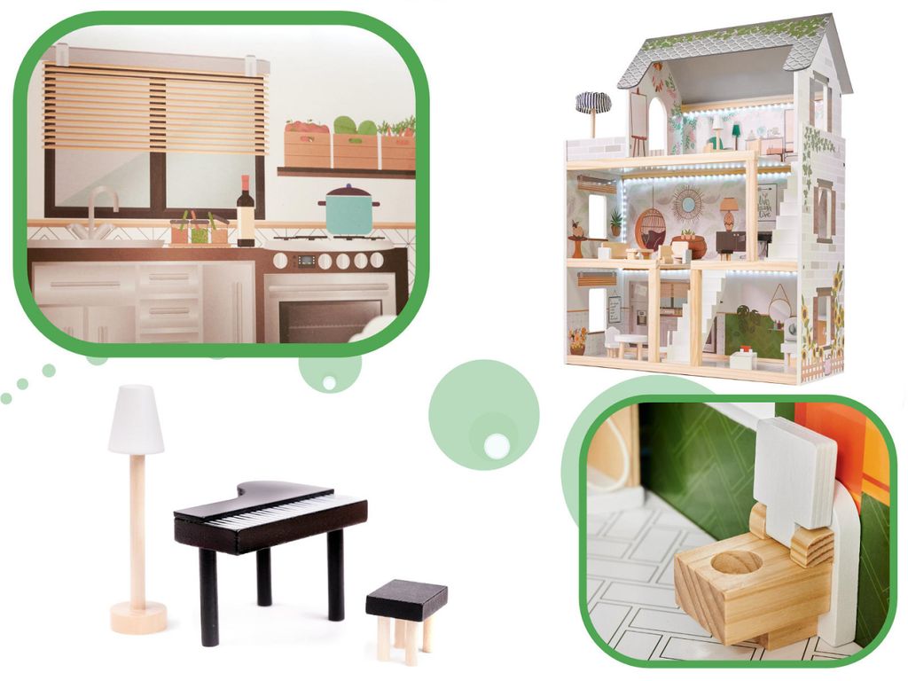 Maisonnette en bois pour poupées LULILO FLORO boho LED 78 Image du produit 