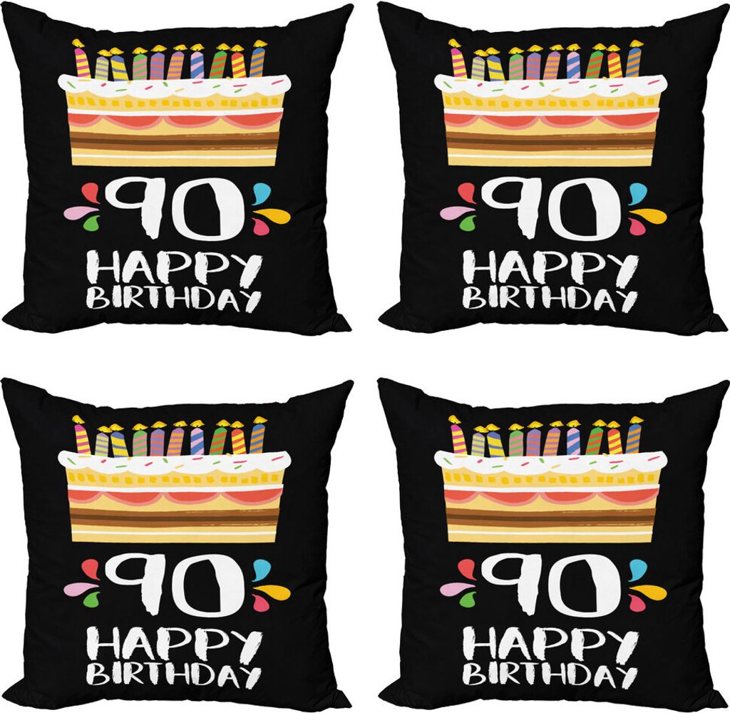 ABAKUHAUS 90. Geburtstag Kissenbezug Set (4 Stück), Bunte Party-Set, Moderner Doppelseitiger Digitaldruck, 45 cm x 45 cm, Mehrfarbig