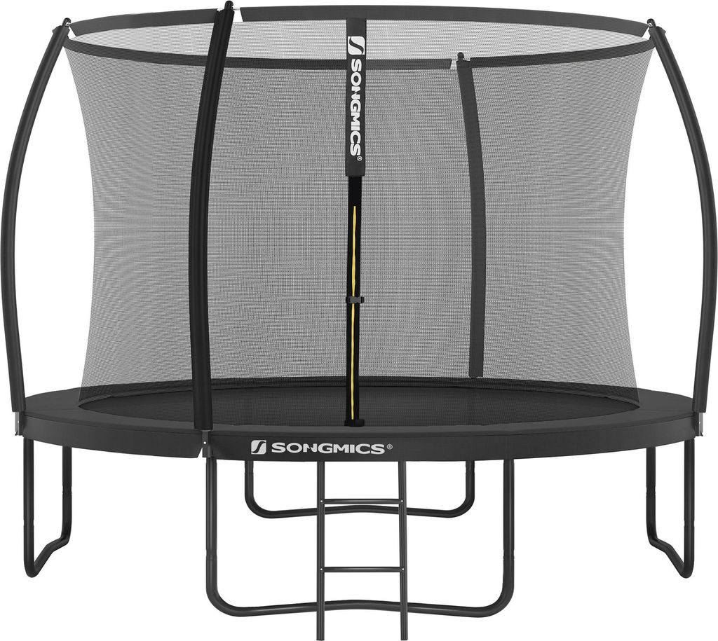Trampolin 305 cm Durchmesser, Gartentrampolin für Kinder mit Sicherheitsnetz, 180 cm hohen gebogenen Stangen, Randabdeckung, Leiter, Stahlrahmen, ...