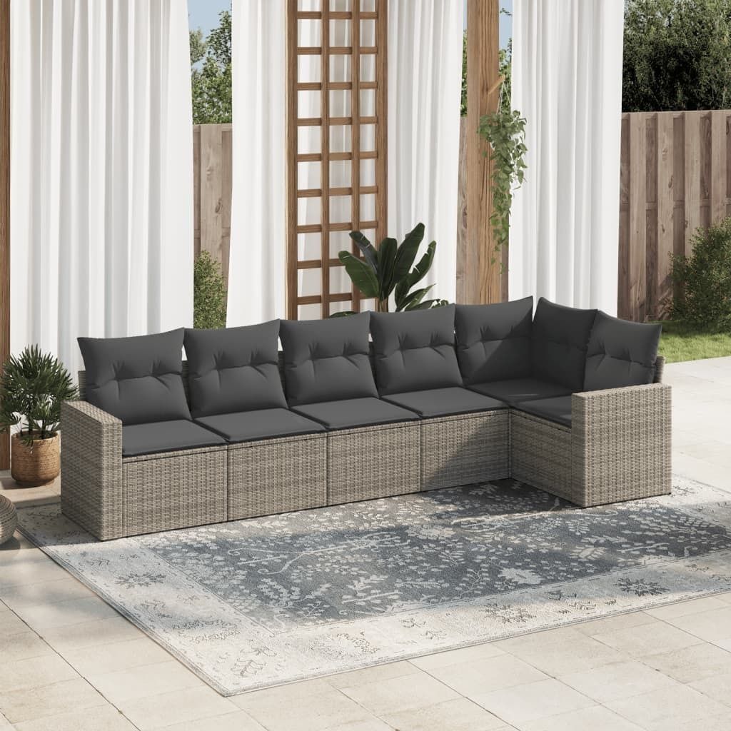 Design 6-tlg. Garten-Sofagarnitur mit Kissen Grau Poly Produktbild 