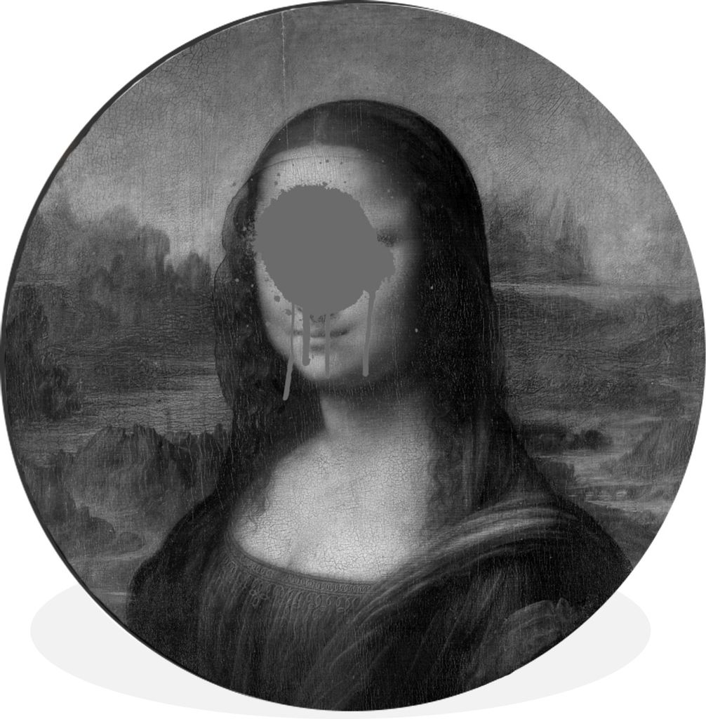 MuchoWow Aluminium Wandkreis Mona Lisa - Leonardo da Vinci - Schwarz - Weiß Ø 30 cm Wanddeko Modern Wohnzimmer - Wand Bild - Wohnzimmer - Runde...