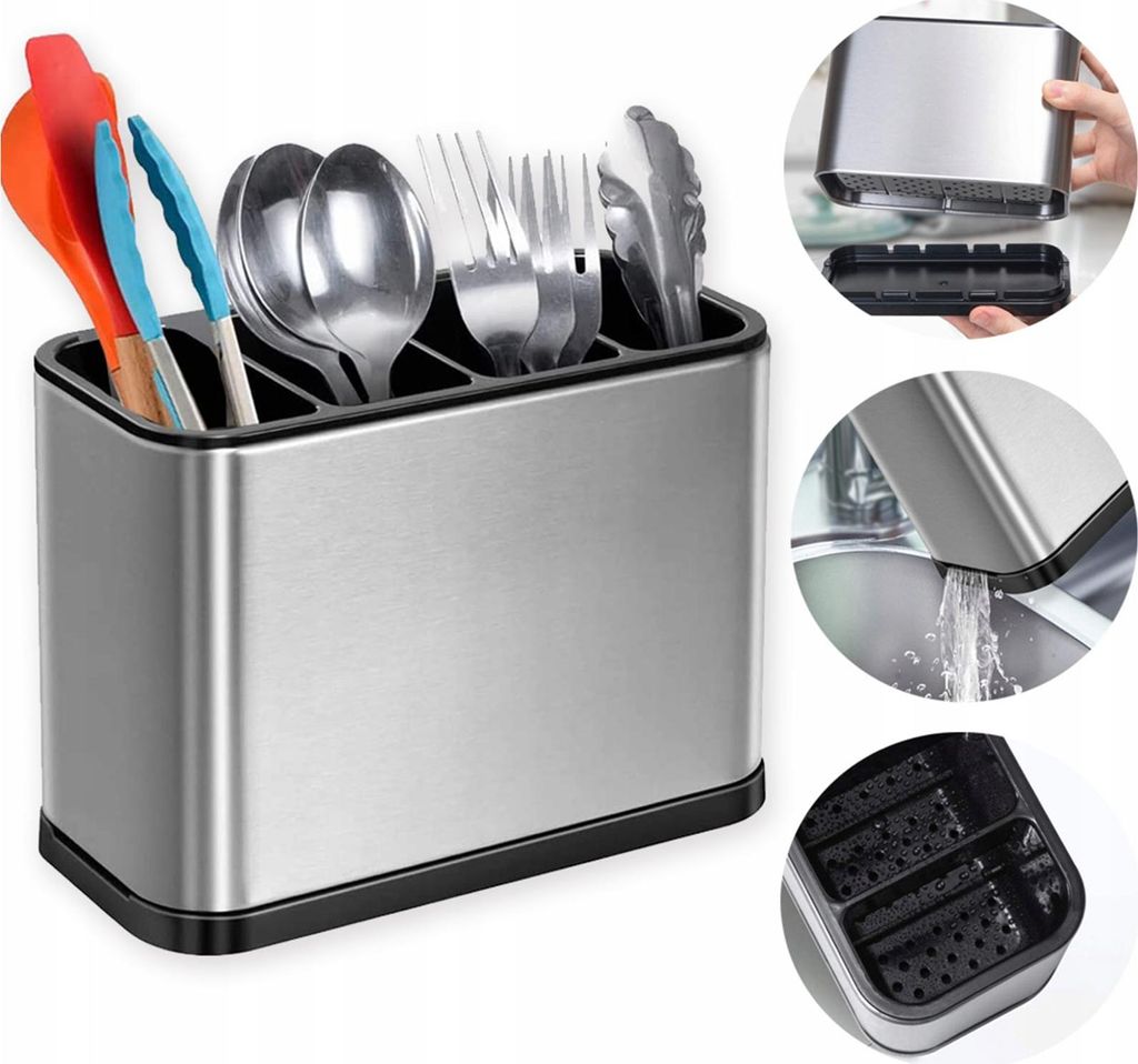 STILVORA Besteckkästen mit Abtropfsystem, Edelstahl Besteck Abtropfbox, Besteckaufbewahrungsbox, Essstäbchenhalter, Mehrfachfächer Besteckkasten