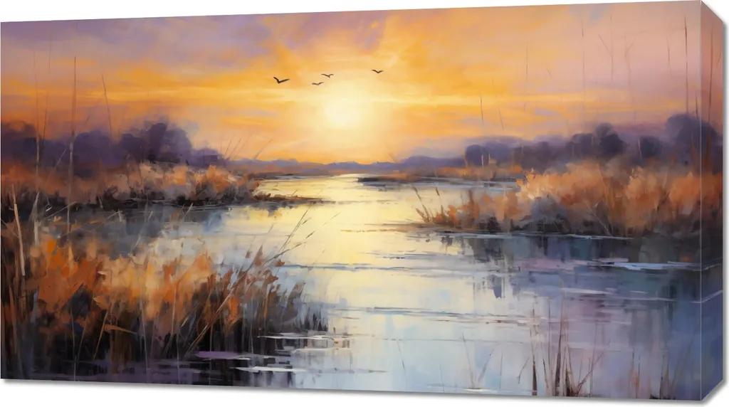 Sublimez un Mur Vide avec cette Image 90x50 cm Coucher de Soleil Marais