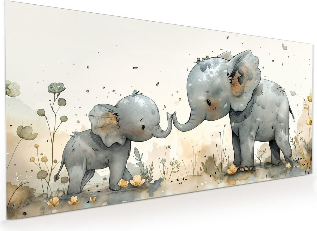 Küchenrückwand Spritzschutz Glas mit Motiv Elefantenfamilie 40 x 40 cm