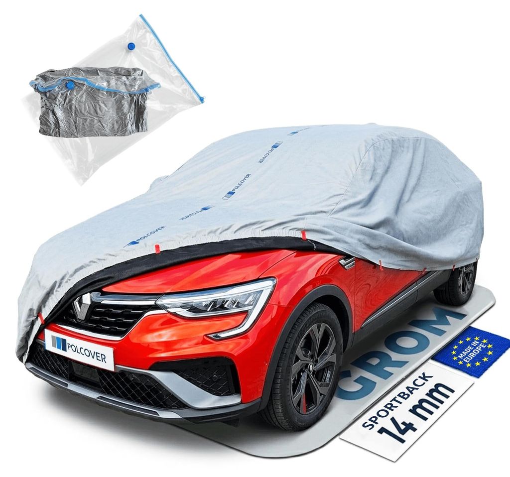 POLCOVER GROM 14 mm Autoabdeckung Hagelschutz Wasserdicht Atmungsaktiv Sonne, Staub, UV-Schutz S (430-440 cm) Sportback Autoplane - Spezialisierter...