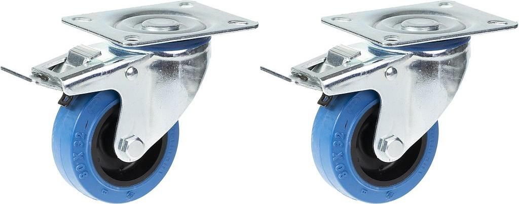 80mm 3" Lenkrolle aus blauem Gummi mit Bremse, 280kg belastbar, 2er Set