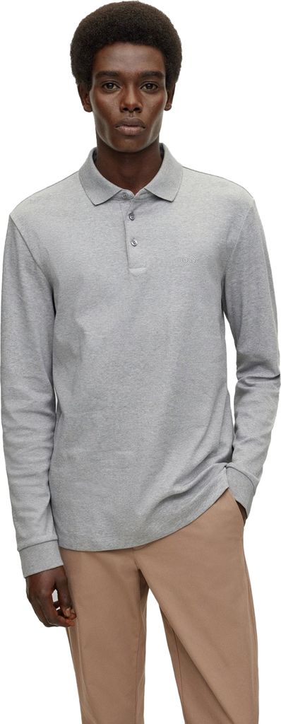 Hugo Boss Polo Pado normale Passform grau melierte Baumwolle 3 Knöpfe