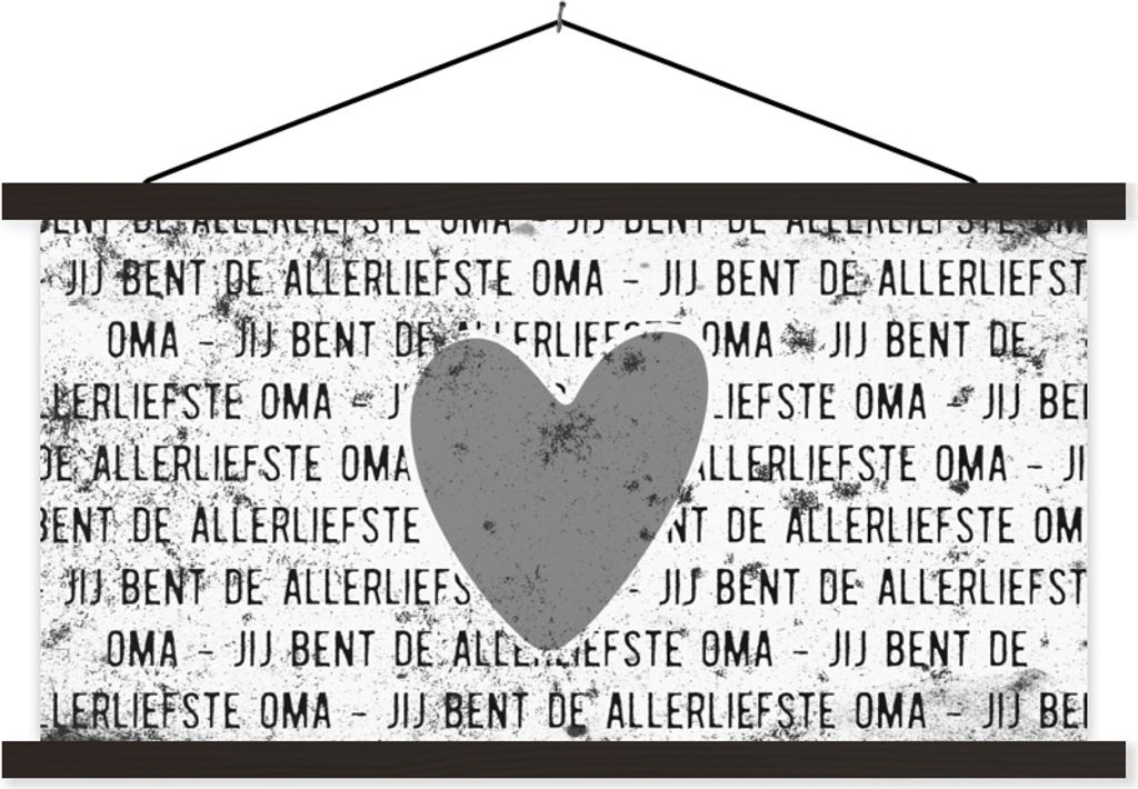 MuchoWow Textilposter Liebe Oma - Muttertag - Retro - Geschenk - schwarz-weiß 150x75 cm mit schwarzem Rahmen - Posterleiste