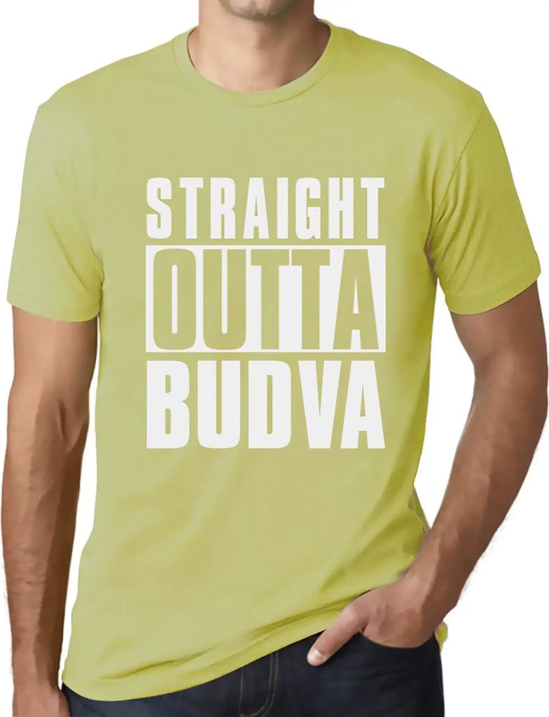 Herren Grafik T-Shirt Straight Outta Budva Öko-Verantwortlich Vintage Jahrgang Kurzarm Lustige Druck Geburtstag Geschenk Mann
