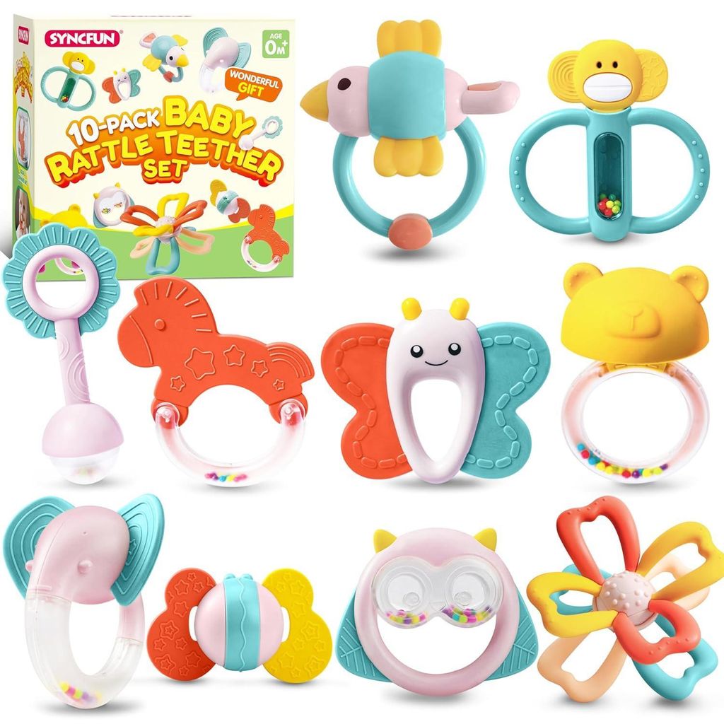 SYNCFUN Beißspielzeug Set: 10pcs Rassel & Beißringe - Baby Produktbild 