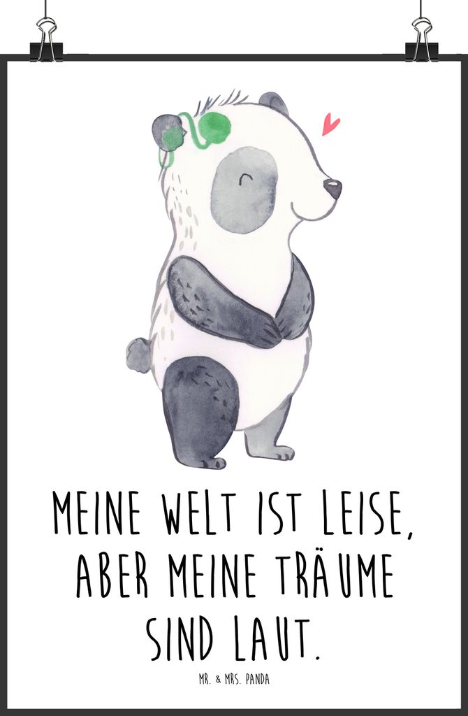 Mr. & Mrs. Panda Bild Panda Gehörlos DIN A5 - Weiß - Geschenk, drucke, Kunstdruck, Cochlea Implantat, Ertaubt, Wandbild, wanddeko, Plakat