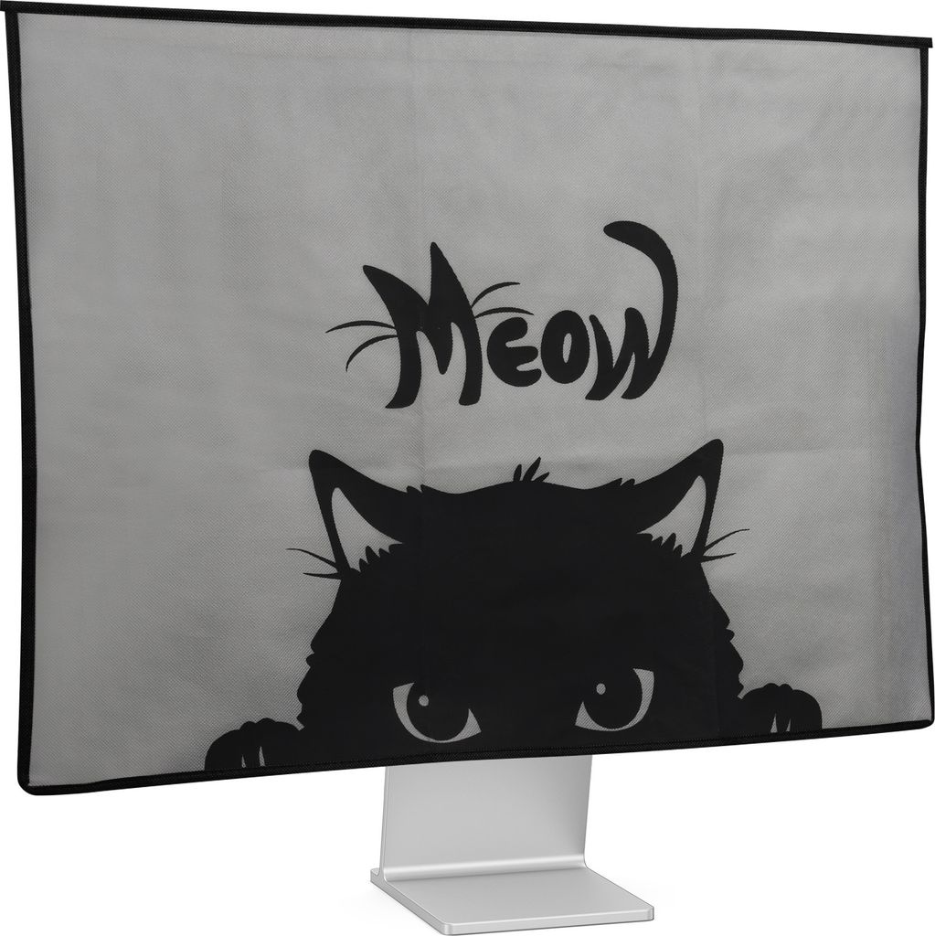 kwmobile Hülle kompatibel mit 27-28" Monitor - mit 2 Fächern auf Rückseite - Schutzhülle Katze Meow Grau Schwarz