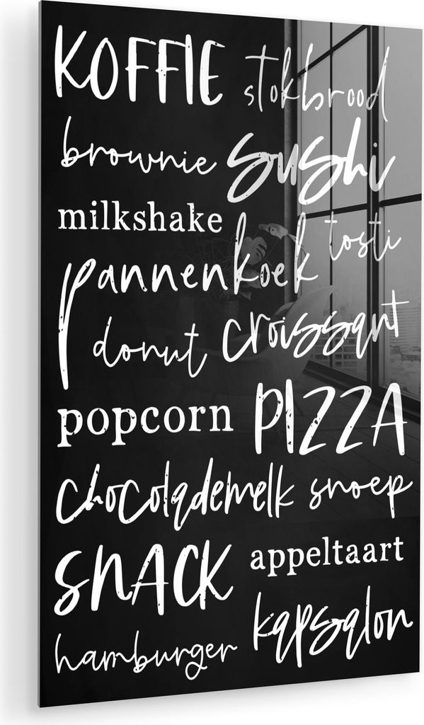 MuchoWow Glasbilder - Bilder auf Wandbild - Foto auf Glas Essen - Speisekarte - Speisesaal - Schrifttafel - Schwarz - Texttafel 20x30 cm Wanddekora...