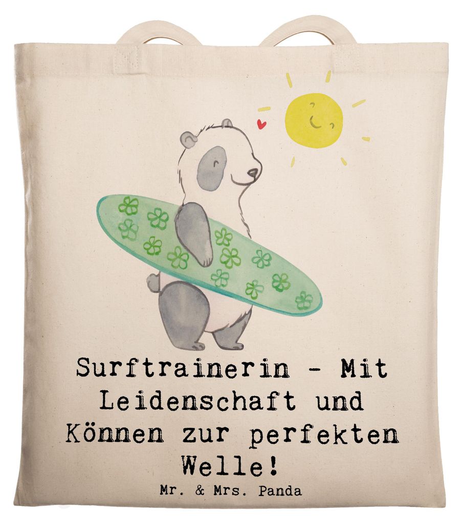 Mr. & Mrs. Panda Shopping Tasche Surfen Trainerin - Transparent - Geschenk, Inspiration, perfekte Welle, Laptoptasche, Tote Bag, Surfcoach, Jutebeu...
