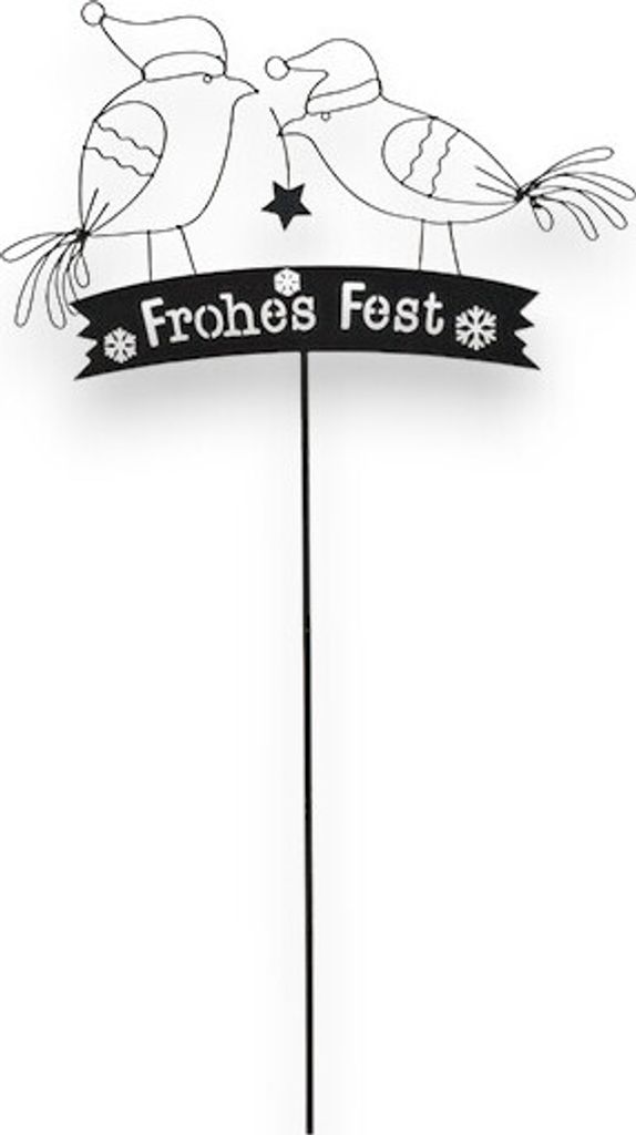 Stecker Vogel Frohes Fest aus Metall Schwarz 24x64cm