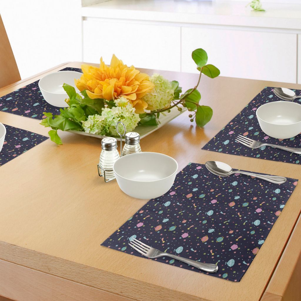 ABAKUHAUS Raum Platzmatten, Alien Planets mit Sternschnuppen und Polka Dots Galaxy himmlischen Körper Asteroid, Tiscjdeco aus Farbfesten Stoff fü...