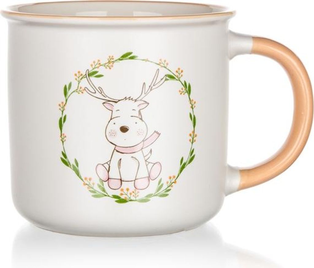 Becher, Keramikbecher für Kaffee und Tee, Rentier 400 ml