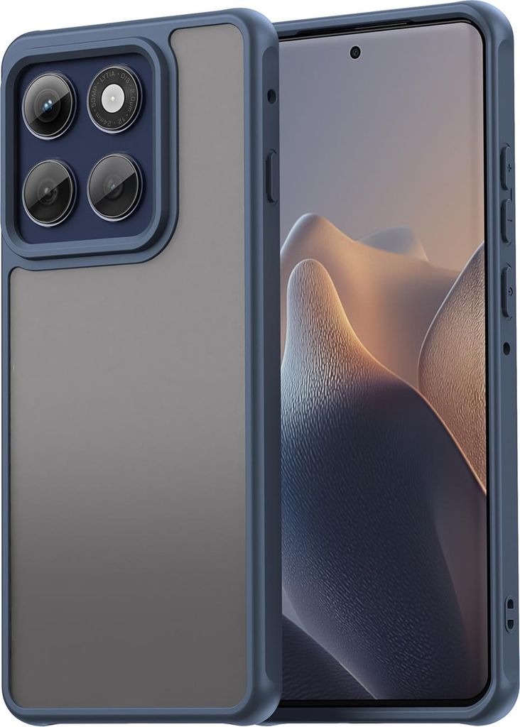 Matt Hülle für Motorola Edge 60 Pro mit Kameraschutz, Transluzente Matt Rückseite Stoßfeste Handyhülle Blau