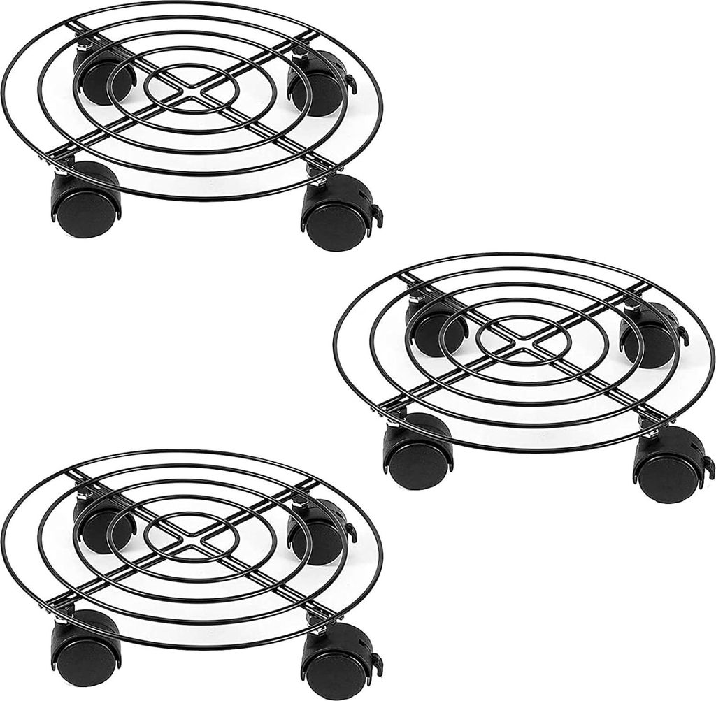 27 cm Metall Pflanzen Caddy mit Rädern - Runder Garten Blumen Dolly - Bewegliche Räder Rollständer - Trolley für Pflanztöpfe - Innen Außen Zu...