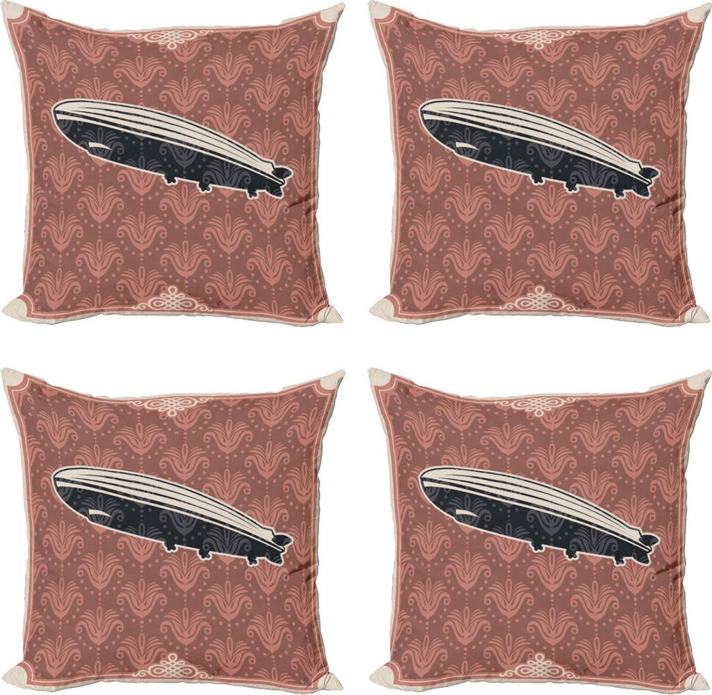 ABAKUHAUS Retro Poster Kissenbezug Set (4 Stück), Zeppelin Moderne Mix, Moderner Doppelseitiger Digitaldruck, 60 cm x 60 cm, Coral Schwarz
