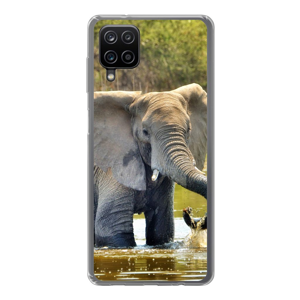 MuchoWow Handyhülle Schutzhülle Hülle für Samsung Galaxy A12 Elefant - Wasser - Tiere - Natur Silikon Softcase Handy Hülle - Bild