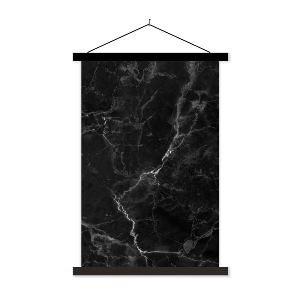 MuchoWow Textilposter Marmor - Schwarz - Weiß - Textur - Marmoroptik 120x180 cm mit schwarzem Rahmen - Fotos