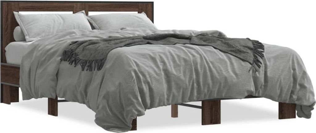 vidaXL Bettgestell Braun Eichen-Optik 140x190 cm Holzwerkstoff Metall